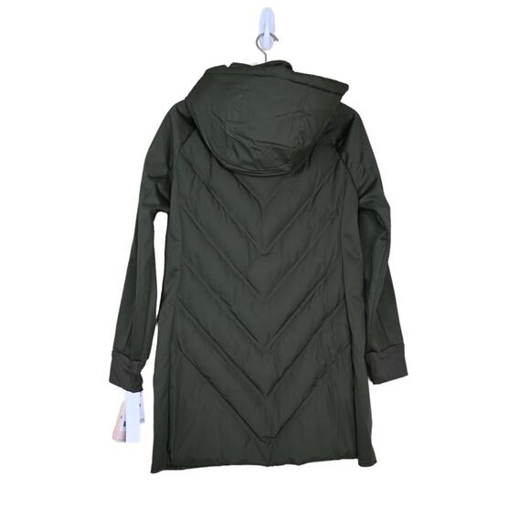 BCBGeneration Womens S Mixed Media Hooded Quilted Jacket in Loden NEW - Picture 3 of 11